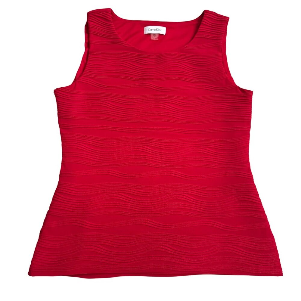 Calvin Klein Red Sleeveless Textured Tank Top Size‎ small round neck